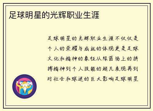 足球明星的光辉职业生涯